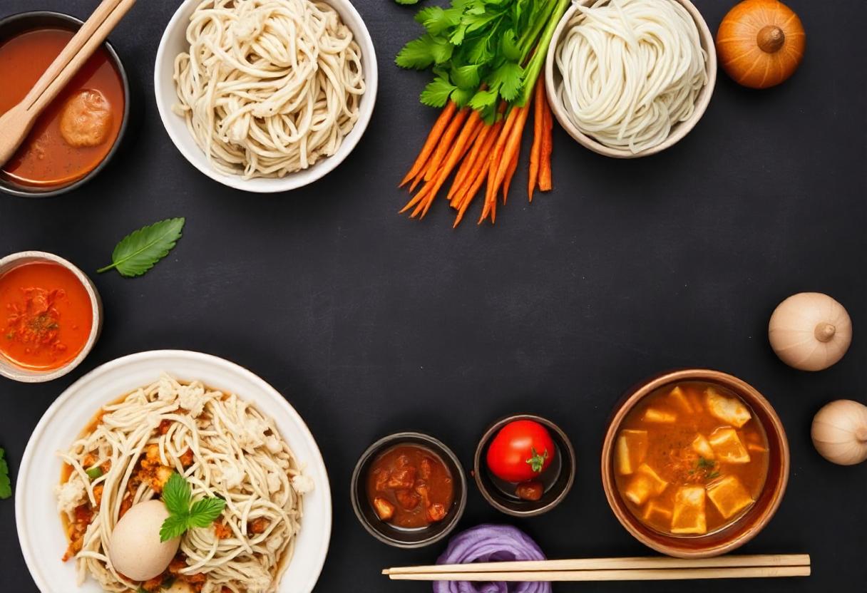 An Array of Traditional Thai Dishes on Dark Background